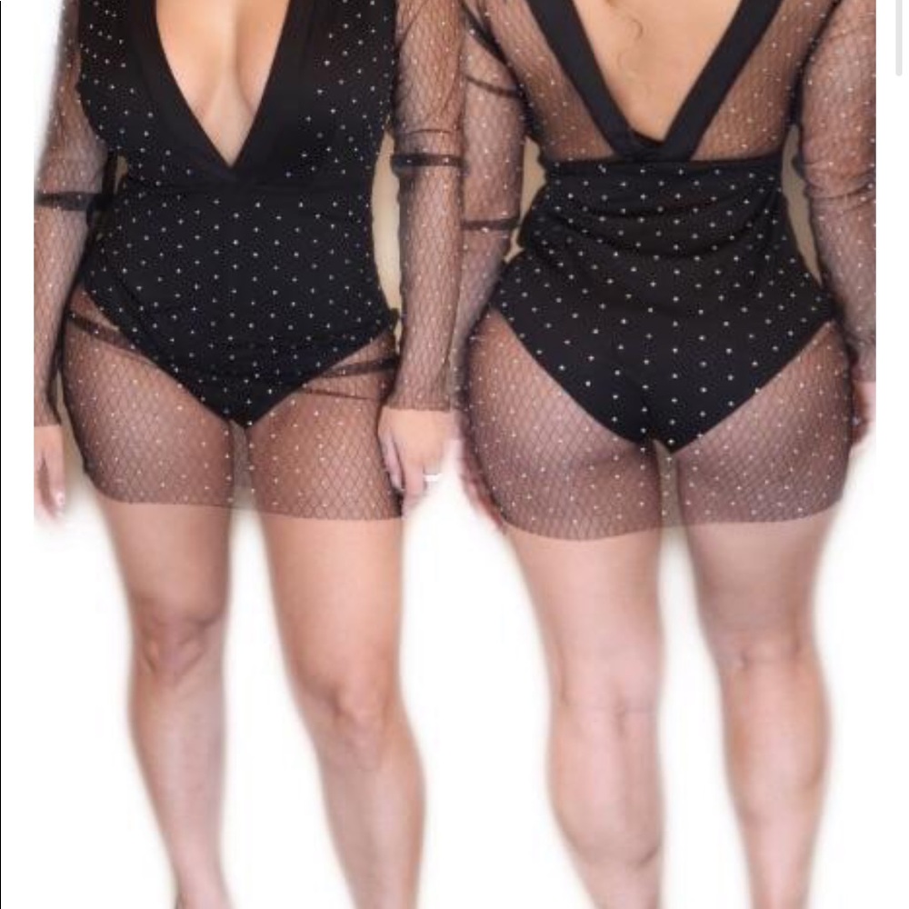 Pop Spice Boutique Black Mesh Rhinestone Dress!
